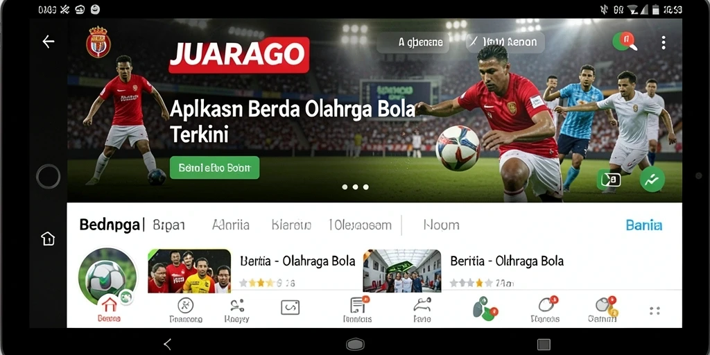 Tampilan antarmuka JUARAGO yang menarik dengan berita olahraga bola terbaru.
