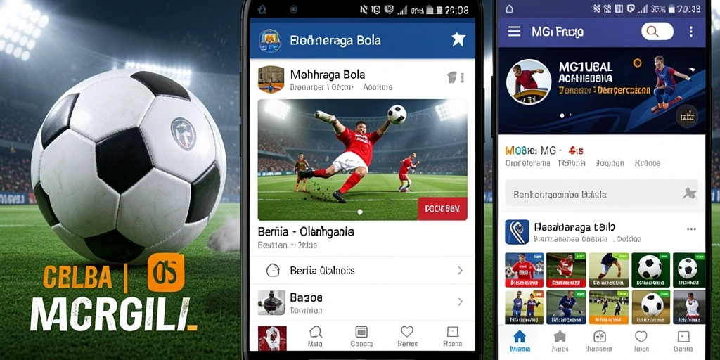 Antarmuka aplikasi MG108 menampilkan berita olahraga bola terbaru.