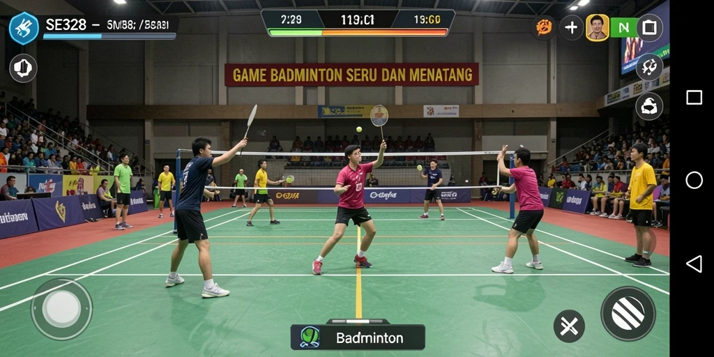 Tampilan antarmuka game SE328 dengan fitur badminton yang menarik.